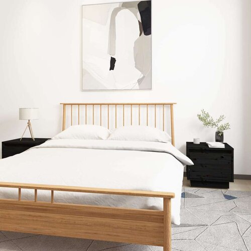 Noćni ormarići 2 kom crni 35 x 34 x 32 cm od masivne borovine Slike