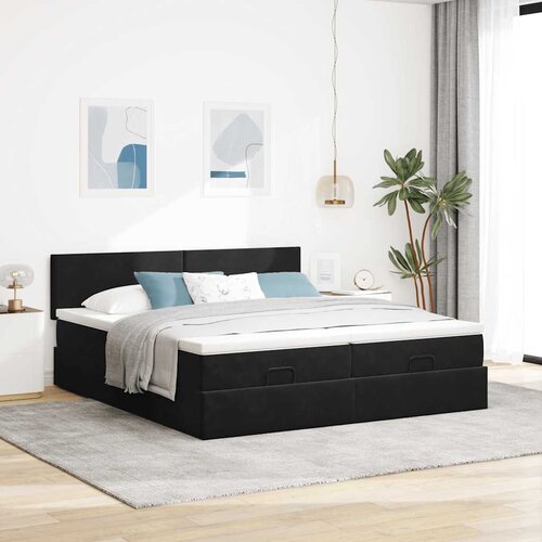  Otomanski okvir kreveta s madracima crni 180x200cm bar&amp;scaron;unasti Slike