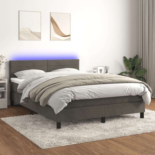  Box spring postelja z vzmetnico LED temno siva 140x190 cm žamet, (20789662) Slike