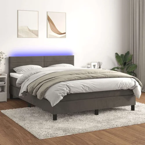  box spring s madracem LED tamnosivi 140x190 cm baršun