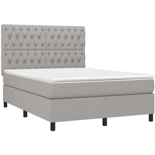  Krevet box spring s madracem LED svjetlosivi 140x200 cm tkanina Slike