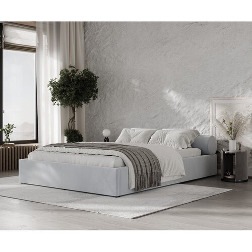 Maison de R&amp;ecirc;ve Svetlo siva oblazinjena zakonska postelja s prostorom za shranjevanje z letvenim dnom 180x200 cm Solvo &amp;ndash; Slike