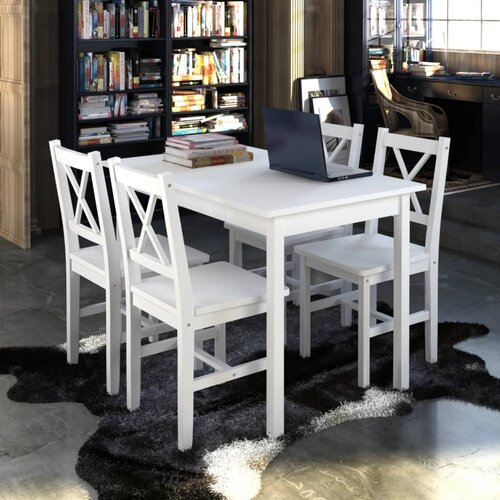 The Living Store Jedilna garnitura 5-delna bela - Jedilna Miza In Stol, (21464875) Slike