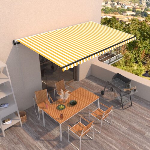VidaXL Avtomatsko zložljiva tenda 500x300 cm rumena in bela Slike
