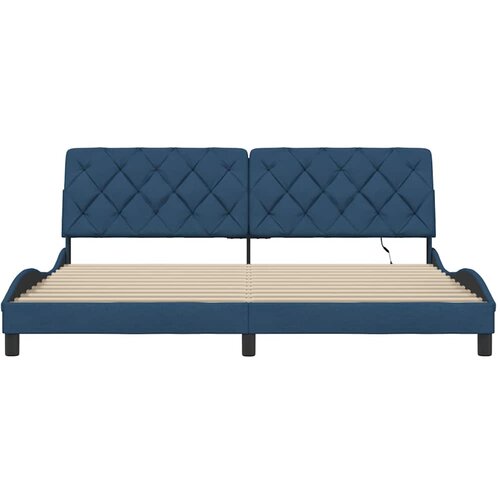  Okvir kreveta s LED-om bez madraca plavi 200x200 cm od tkanine Slike