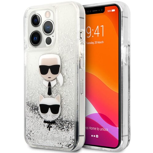 maska za telefon Karl Lagerfeld Hc Liquid Glitter 2 Heads za iPhone 14 Pro 6.1 srebrna (KLHCP14LKICGLS) Slike