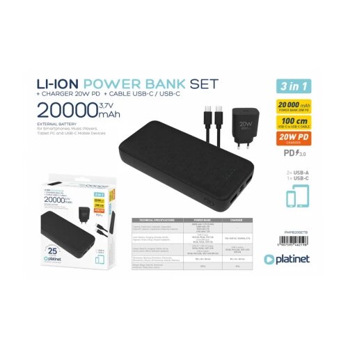 Platinet power bank pl PMPB20SETB 20000 mah 20W Slike