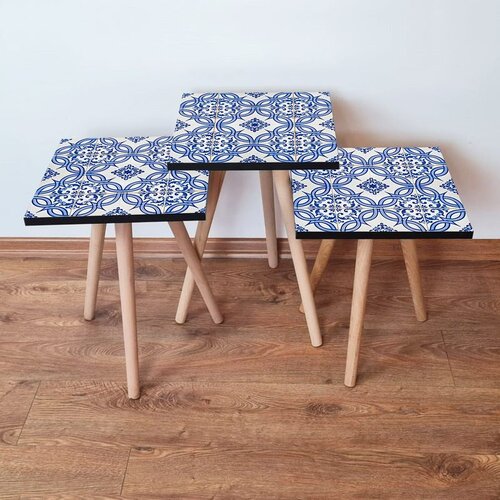 Hanah home 3Shp41 - Navy Blue Navy BlueBlueWhite Nesting Table (3 Pieces) Cene