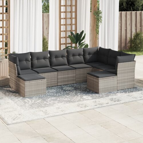 vidaXL 9-dijelni set vrtnih sofa od poliratana s jastucima svjetlosivi Cijene