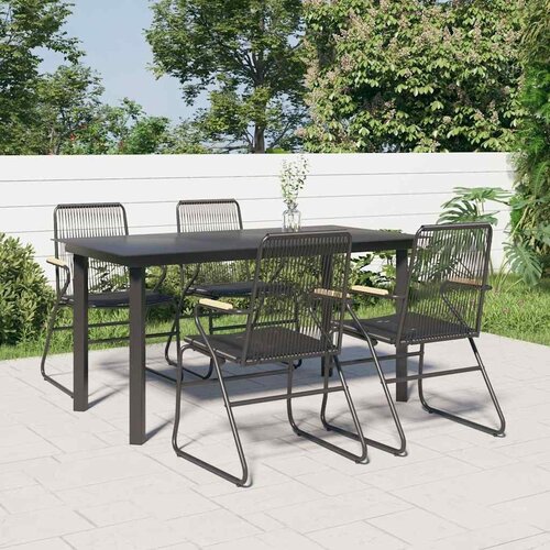  Vrtna garnitura - 5-dijelni vrtni blagovaonski set od PVC ratana crni - 4 Slike