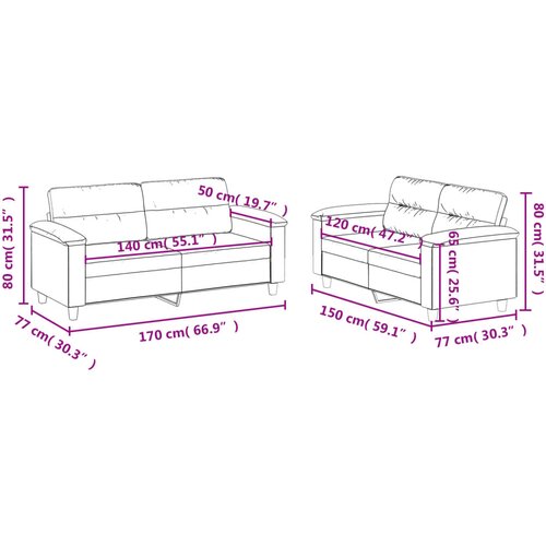  2-dijelni set sofa s jastucima smeđesivi od mikrovlakana Slike