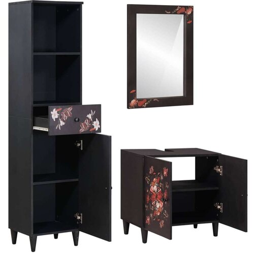  Set ormarića za kupaonicu s ladicama 3 pcs Čvrsto drvo manga Slike