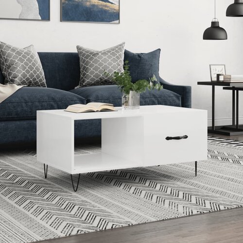vidaXL Klubska mizica visok sijaj bela 90x50x40 cm inženirski les Cene