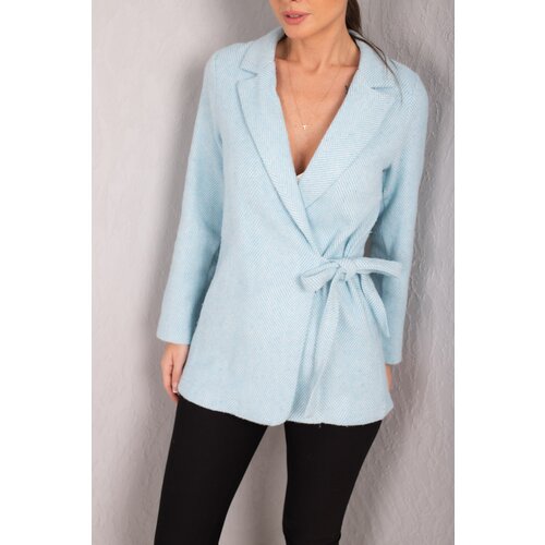 armonika Women's Bebe Blue Tie Herringbone Patterned Cachet Jacket Cene