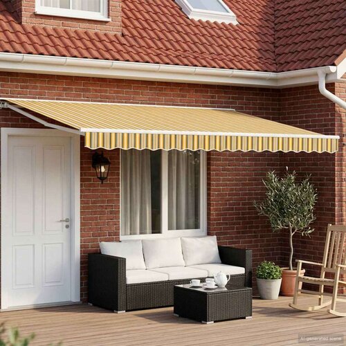  Električni zložljiv senčnik Rumena, Siva in Bela 5 x 3 m, (5000252486) Cene