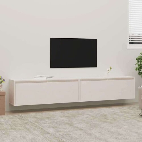 VidaXL Stenska omarica 2 kosa bela 100x30x35 cm trdna borovina Slike