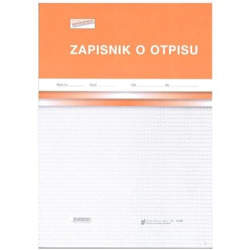 NARODNE NOVINE-UT VII-16 ZAPISNIK O OTPISU; Blok 100 listova, 21 x 29,7 cm Cijene