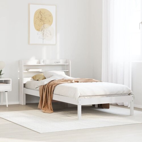 VidaXL Posteljni okvir brez vzmetnice bel 100x200 cm trdna borovina Slike