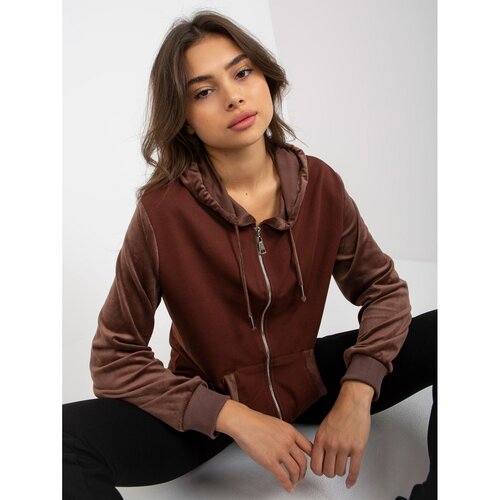 Fashion Hunters Women's brown sweatshirt with a zip with a hood Slike