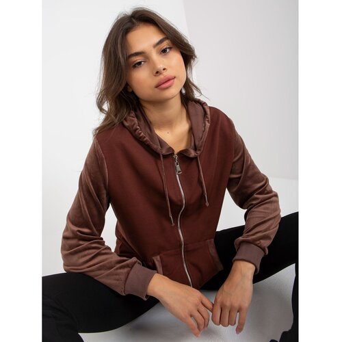 Fashion Hunters Women's brown sweatshirt with a zip with a hood Slike