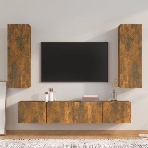 vidaXL Komplet TV omaric 4-delni dimljen hrast konstruiran les Cene
