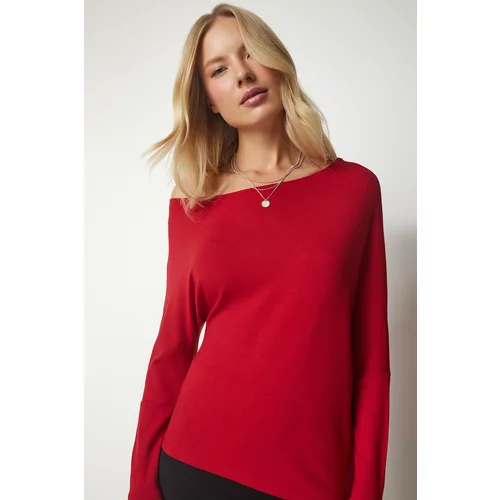 Happiness İstanbul Women's Red Boat Collar Knitwear Blouse