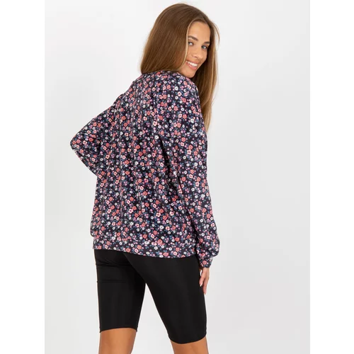 Fashion Hunters RUE PARIS navy blue velor blouse with a V-neck