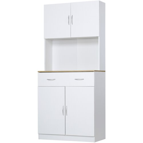 HOMCOM 180 cm visoka kuhinjska omarica z dvema vratoma in predalom, kredenca z lesenim okvirjem, bela, (20745523) Cene