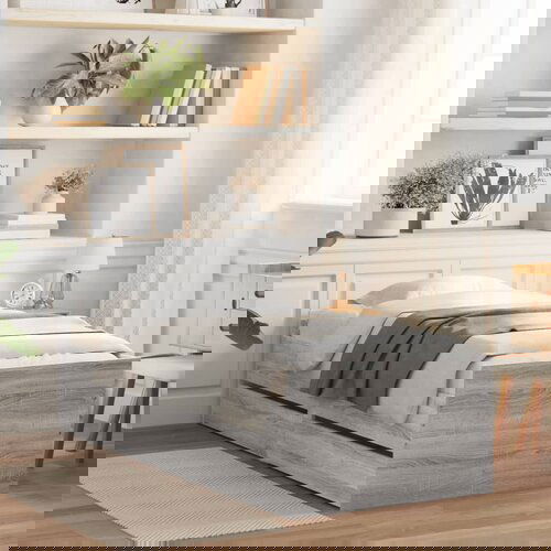  The Living Store Posteljni okvir s predali siva sonoma 100x200 cm - Posteljni Okvir, (21501187) Slike