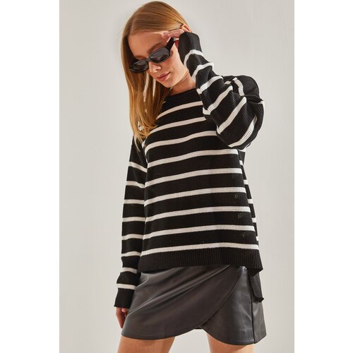 Bianco Lucci women's crew neck striped knitwear sweater Slike