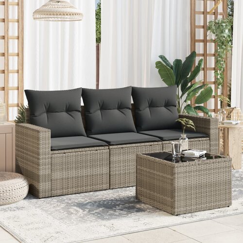 VidaXL 4-dijelni set vrtnih sofa s jastucima svijetlosivi poliratan Slike