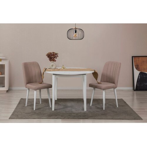 Woody Fashion vina 0900 - white, stone whitestone extendable dining table & chairs set (3 pieces) Cene