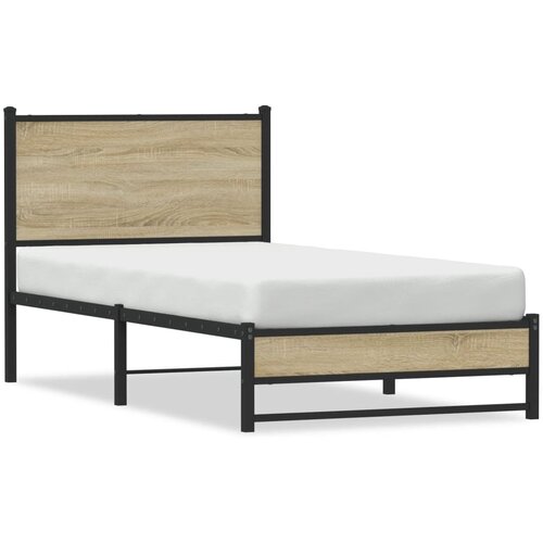 Maison Chic Kovinski Posteljni okvir - Enojna postelja - Postelja za odrasle brez vzmetnice sonoma hrast 90x200 cm, (21695702) Slike