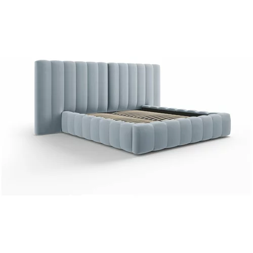 Milo Casa Svijetlo plavi tapecirani bračni krevet s prostorom za pohranu s podnicom 160x200 cm Gina –