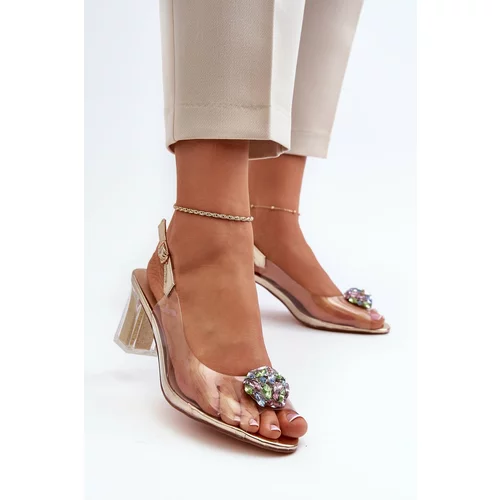 Kesi Transparent high-heeled sandals with gold D&A embellishment