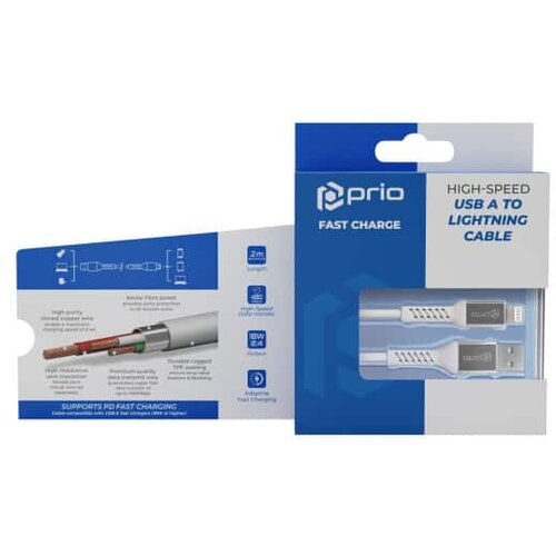 Prio Charge &amp;amp; Sync USB A na Lightning kabel MFi certificiran, 2 m, bele barve Slike