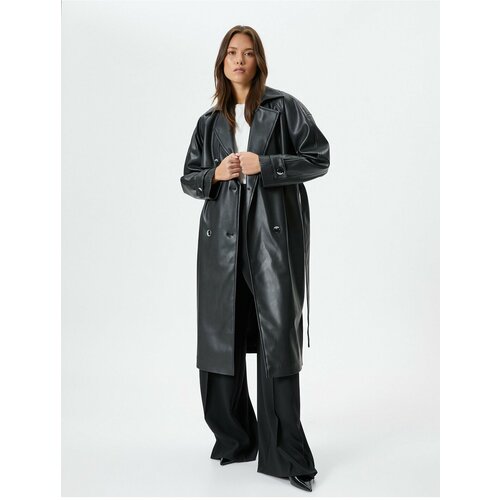 Koton Faux Leather Trench Coat Belted Buttoned Double Breasted Slike