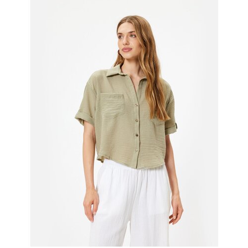 Koton Pocket Shirt Short Sleeve Low Shoulder Classic Collar Cene