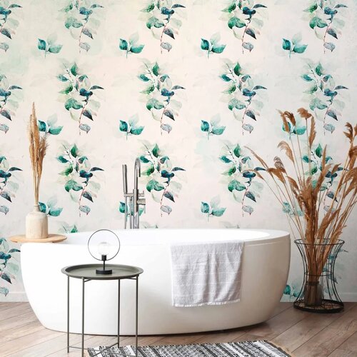  Foto tapeta - Mint green nature - solid floral pattern with green leaves 500x350 Slike