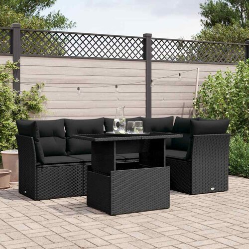  6-dijelni set vrtnih sofa s jastucima crni od poliratana Crna 100 x 55 x 73 cm Cene