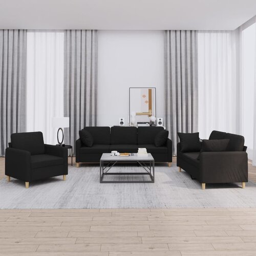 VidaXL 3-dijelni set sofa s jastucima crni od mikrovlakana Slike