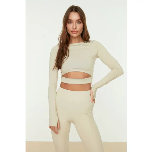 Trendyol Stone Crop Window/Cut Out and Thumb Hole Detail Sports Blouse