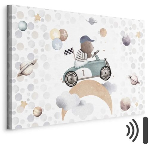  Slika - Galactic Races - A Bear Participating in Car Races Among Planets Clouds and Stars in Pastel Hues 90x60 Akustična Cijene