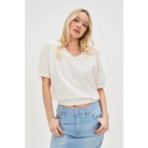 Marisse Cotton Blouse With Puffed Sleeves, White Cene