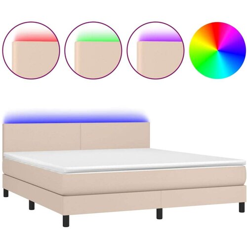  Krevet box spring madrac LED cappuccino 180x200cm umjetna koža Slike