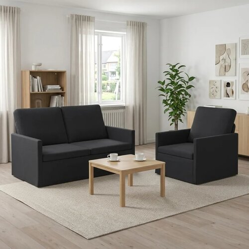  Set sofe 2 pcs Crna Baršun - Crna 1-Sjedalo + 2-Sjedalo (120 cm) Cene