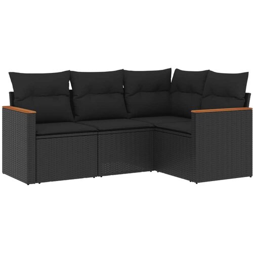  4-dijelni set vrtnih sofa od poliratana s jastucima crni Slike