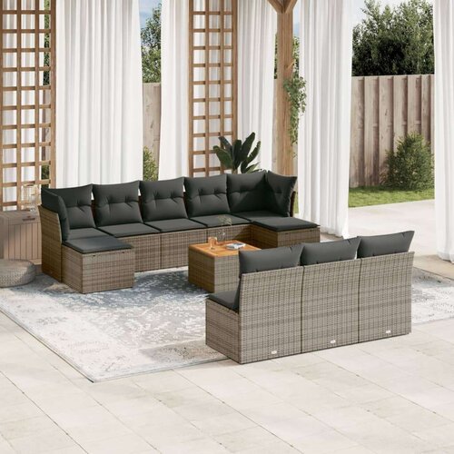 vidaXL 11-dijelni set vrtnih sofa od poliratana s jastucima sivi Cijene