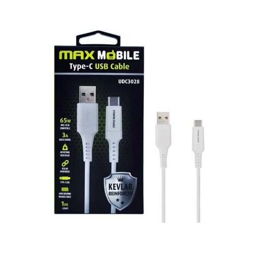Maxmobi data kabel usb 2.0 type c UDC3028 kevlar white qc 3A 1M Slike