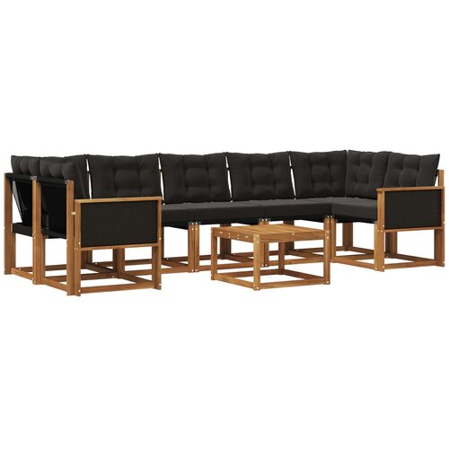 vidaXL Zunanja garnitura za sedenje z blazino 8 pcs Naravna in črna, (5000273256) Cene